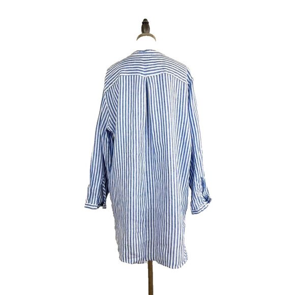 L.L. Bean Womens Size XL 100% Linen Blue Stripe Shirt Tunic Round Collar Preppy - Picture 3 of 8